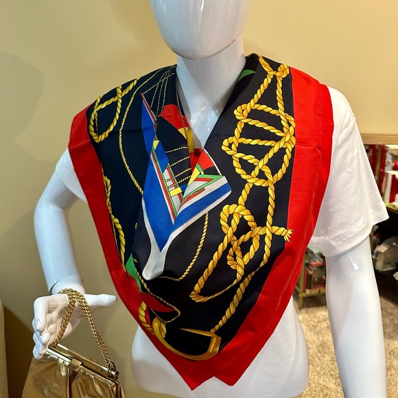 🌟HP🌟VTG Nautical Print Large Square Scarf 100% Polyester Made in Italy - Picture 3 of 7